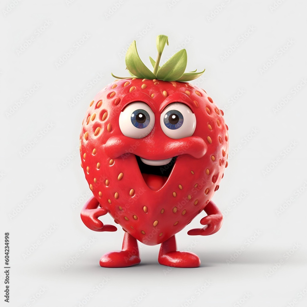Fototapeta premium cute strawberry mascot smiling made with generative ai