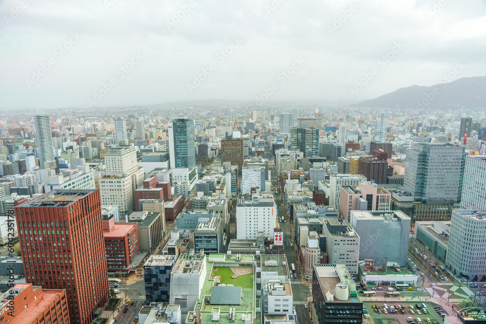 Fototapeta premium 黄砂で霞んだ北海道札幌市の街並み