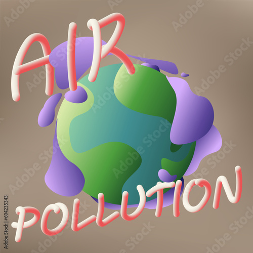 Air pollution concept. Cartoon earth. Campaign to help reduce air pollution. Stop air pollution. Vector illustration.