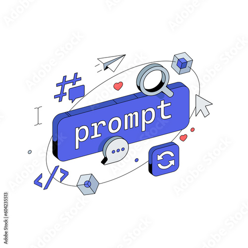 Prompt command button in Chatbot. Search by Images and Ideas Prompts. 3d isometric Vector illustration. photo