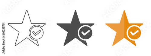 Star favorite sign web icon with tick signs set