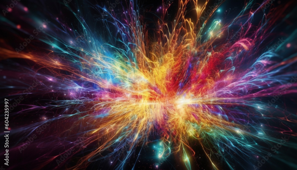 Explosive celebration ignites vibrant multi colored galaxy backdrop with abstract patterns generated by AI Explosive celebration ignites vibrant multi colored galaxy backdrop with abstract patterns generated by AI