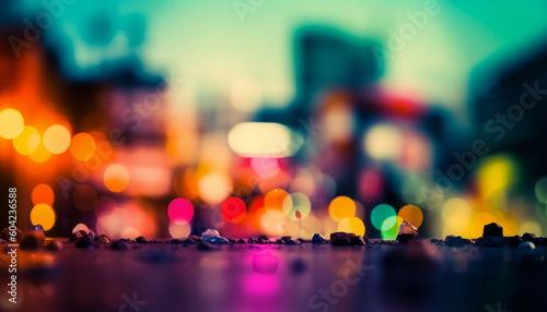 Vibrant city nightlife blurred motion, glowing lights, modern decoration generated by AI
