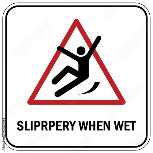 Slippery when wet for pool area sign and labels