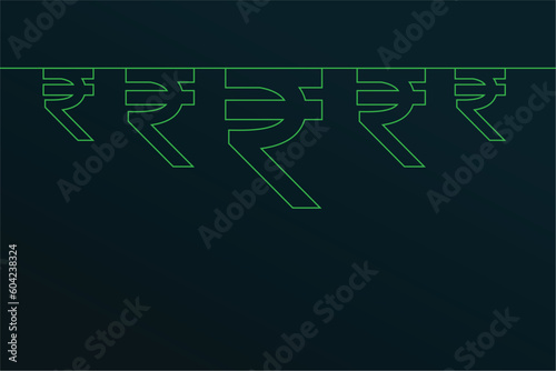 line style indian inr rupee hanging banner with text space