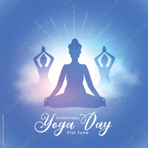 international yoga day background with smoke and light effect