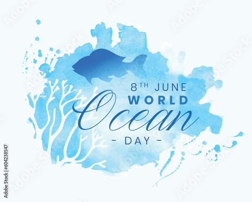 watercolor style world ocean day poster to save marine life