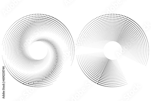 Halftone logo set. Circular dotted logo isolated on the white background. Garment fabric design.Halftone circle dots texture. Vector design element for various purposes. 
