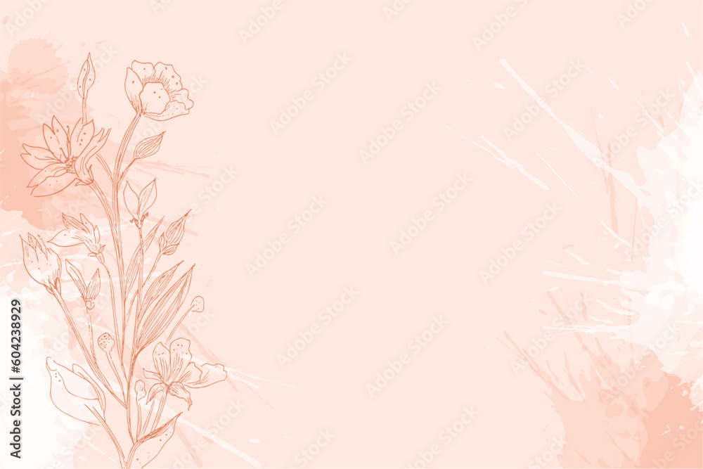 line style hand drawn abstract botanical flower wedding banner