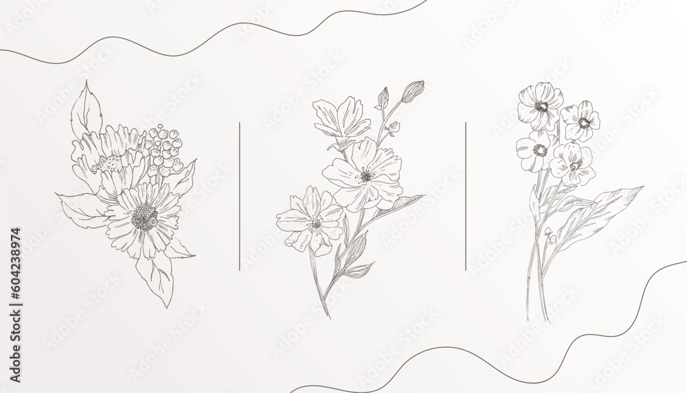 abstract hand drawn organic floral design banner in pack