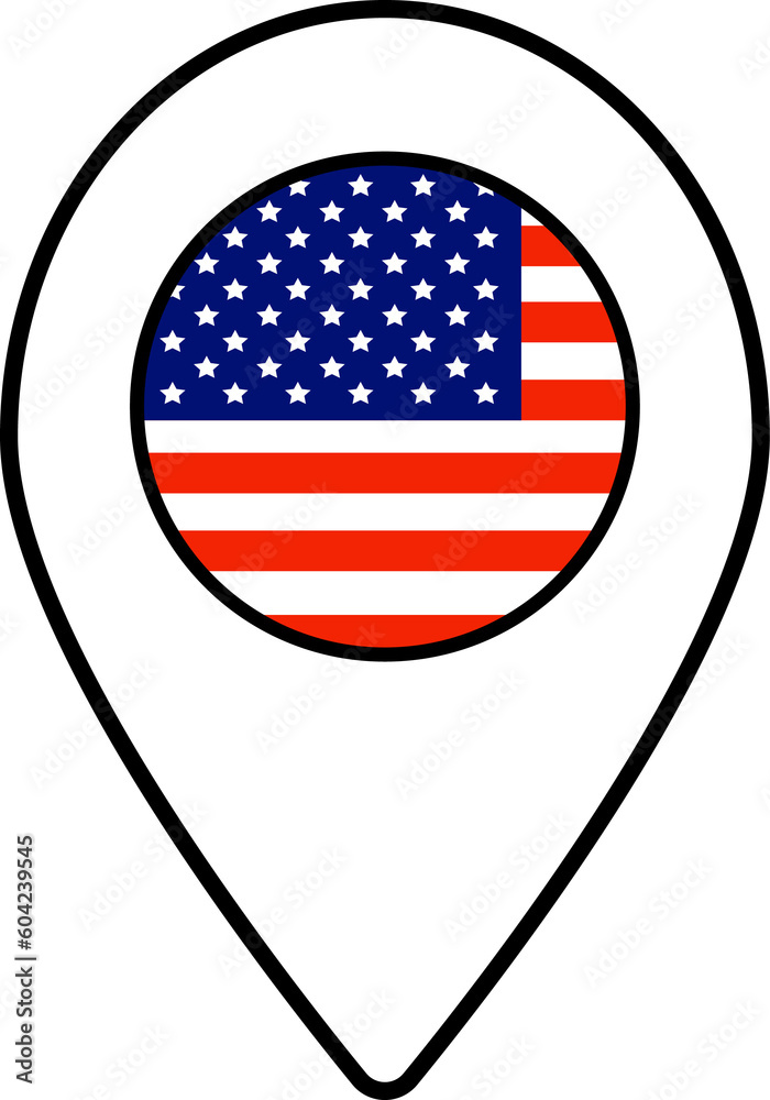 USA flag map pin navigation icon.