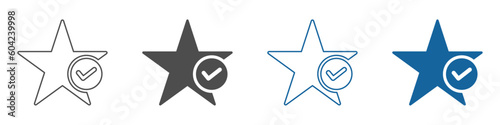 Star favorite sign web icon with tick signs