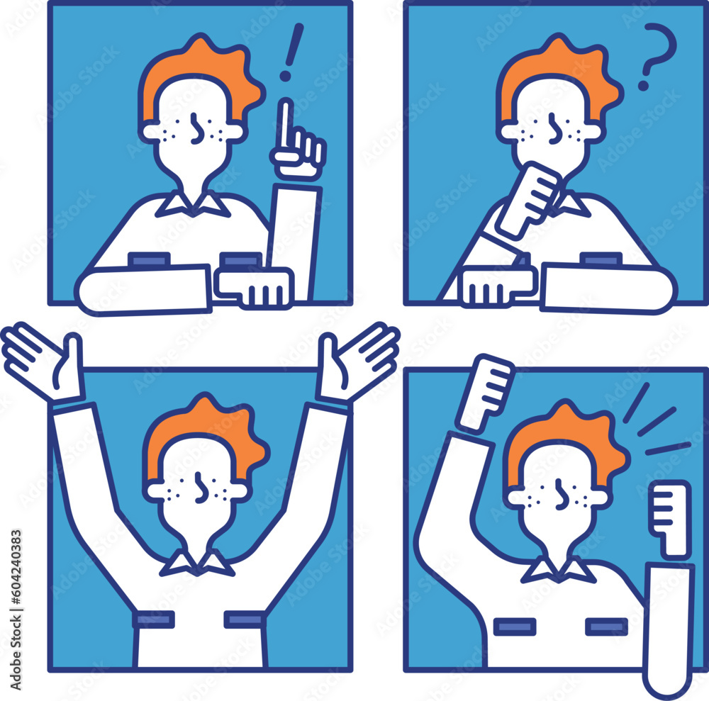 作業着を着用した男性のシンプルなアイコンセット（B）