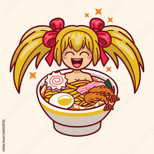 Cute Chibi Girl of Ramen Noodle Mascot