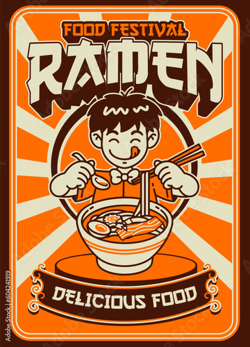 Food Festival Ramen Poster Design Vintage Style