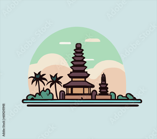 hand drawn illustration of bali city icon, indonesia