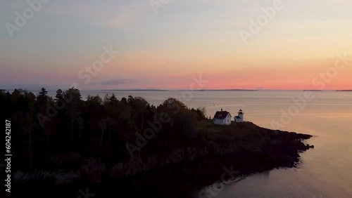 Drone Video of the Sunrise over a Lighthouse