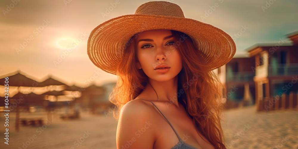 Beautiful woman vacationing on the sea , summer vacation , Generative ai