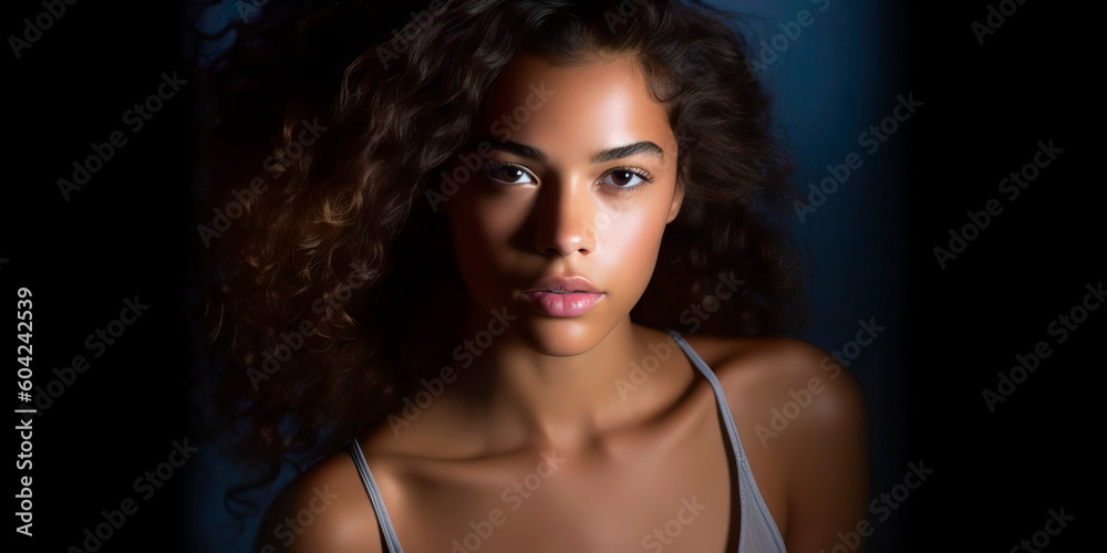 Beautiful portrait of a young girl with smooth tanned skin and tender Generative ai Beautiful portrait of a young girl with smooth tanned skin and tender Generative ai