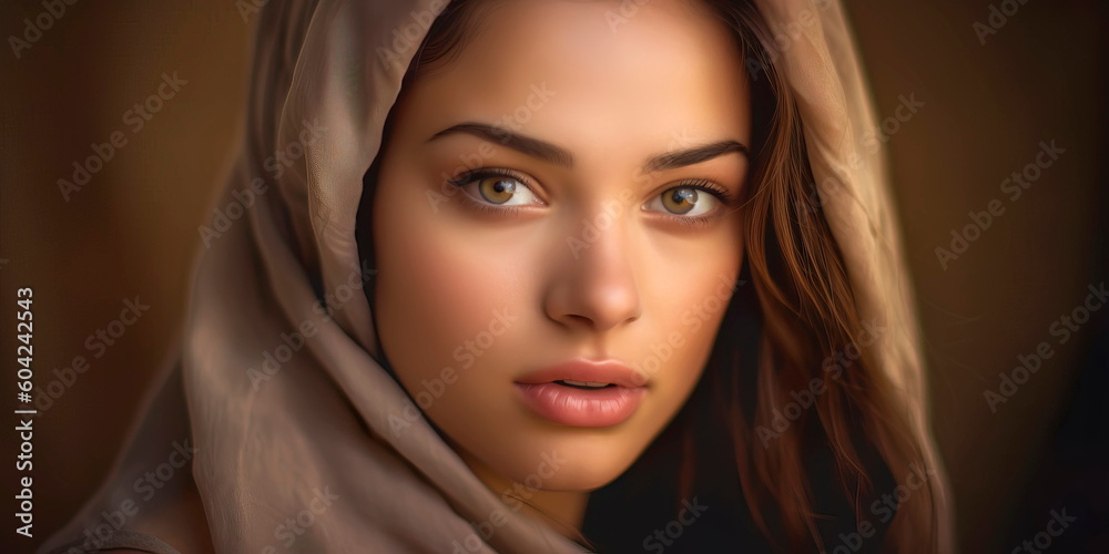 Beautiful portrait of a young girl with smooth tanned skin and tender Generative ai Beautiful portrait of a young girl with smooth tanned skin and tender Generative ai