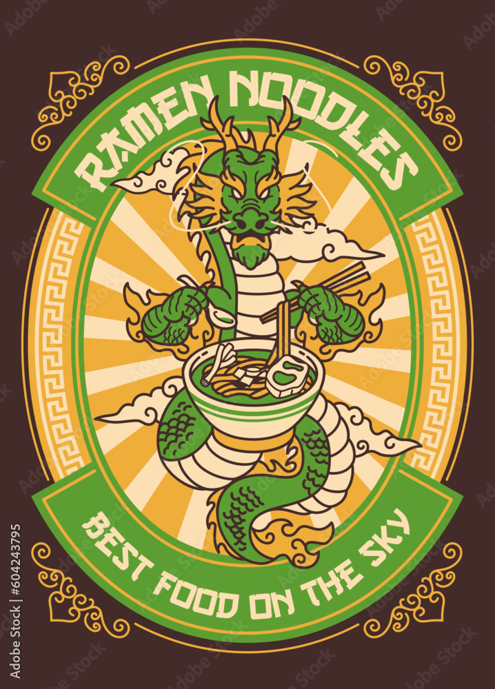 Ramen Noodle Shop Dragon Mascot Vintage Design