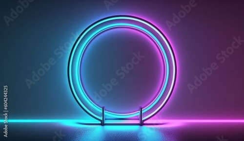 3d render abstract neon background with fluorescent ring.Generative AI.