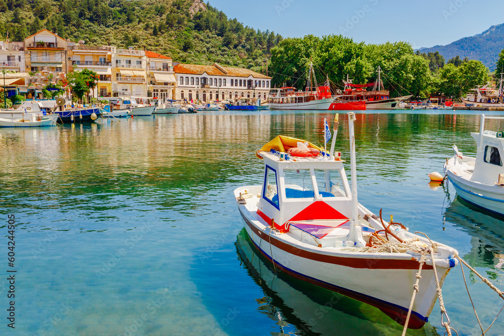 Sea, traditional Greek boat in Limenas, Thassos island, Greece, Europe