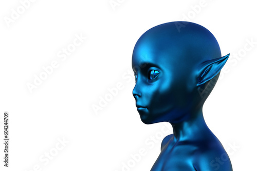 3d render. Portrait of a blue elf on a white background. 