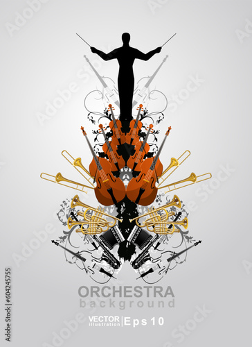 The orchestra vector background. The banner of concert classical music. The philharmonic orchestra.  