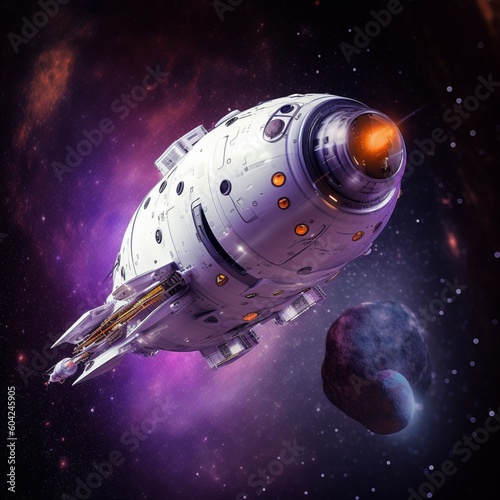 2300s white spacecraft in purple cosmos created by Generative AI 