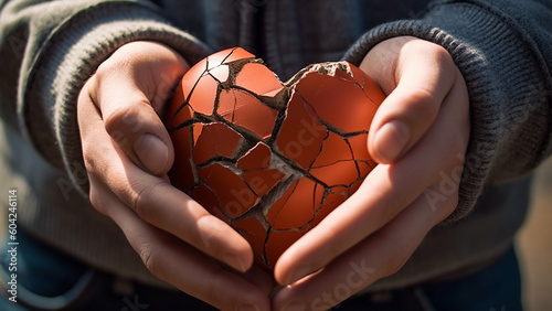 Hands are holding a broken heart with Generative AI Technology.
 photo