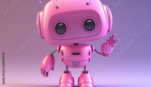 Friendly positive cute cartoon pink robot with smiling.Generative AI. © ALIF