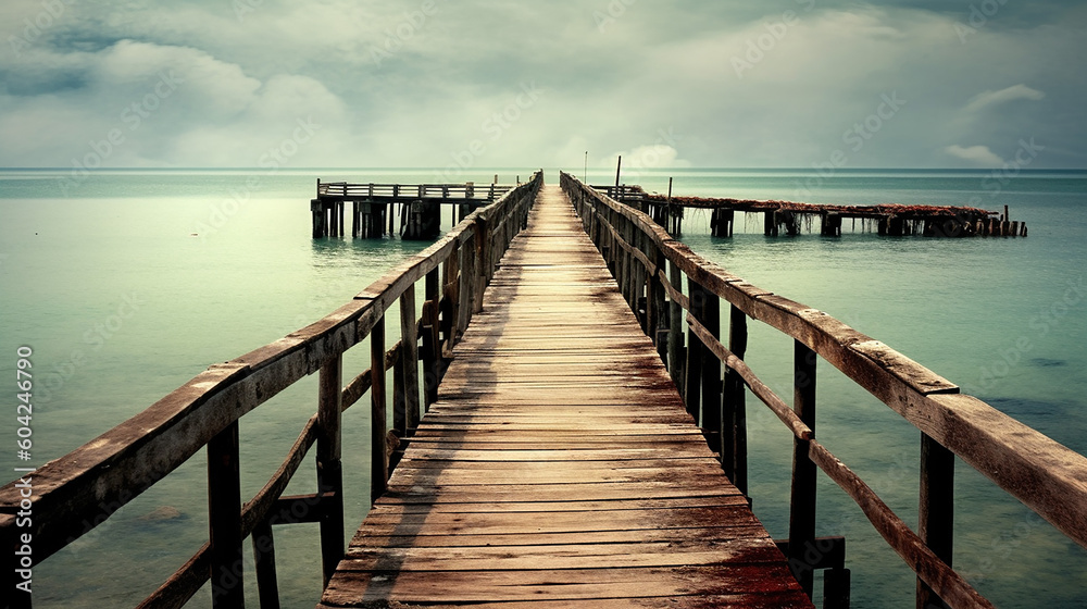 Fototapeta premium Woden pier on the sea . Generative AI