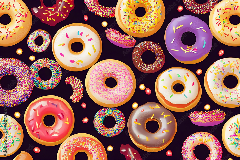colorful donuts illustration, with black background colorful donuts illustration, with black background