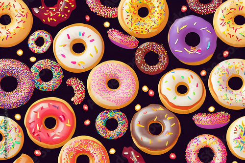 colorful donuts illustration, with black background