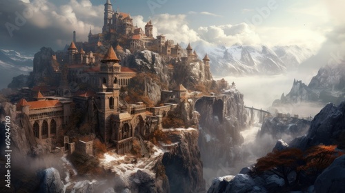 Fantasy Medieval Castle in the Mountains  Concept Art  Digital Illustration  Generative AI