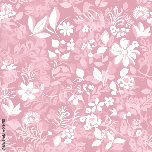 Seamless pattern with white flowers on the pink background created with Generative AI technology 