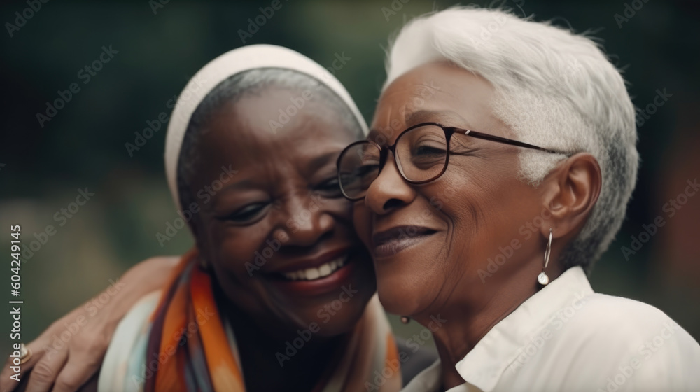 Old Women Lesbian Couple Black And Caucasian Female In Love Lgbt