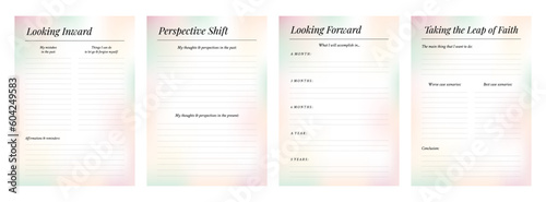 Set of printable gradient vector manifestation, affirmation, gratitude planner template set for journaling, self-reflection, self care, poster, shadow work, or coaching