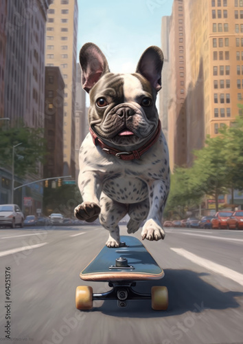 Dog on a Skateboard-French Buulldog-Generative AI © simon