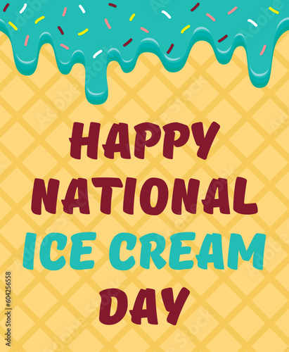 National Ice cream day. Vector illustration with background of waffles and blue glaze