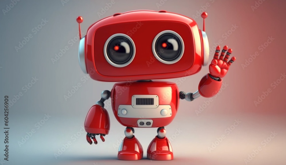 Friendly positive cute cartoon red robot with smiling.Generative AI. Friendly positive cute cartoon red robot with smiling.Generative AI.