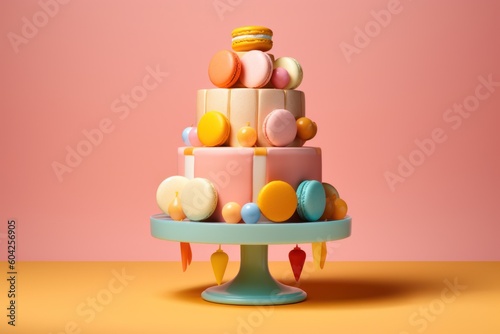 beautiful and tasty birthday cake on a colorful background, ai tools generated image photo