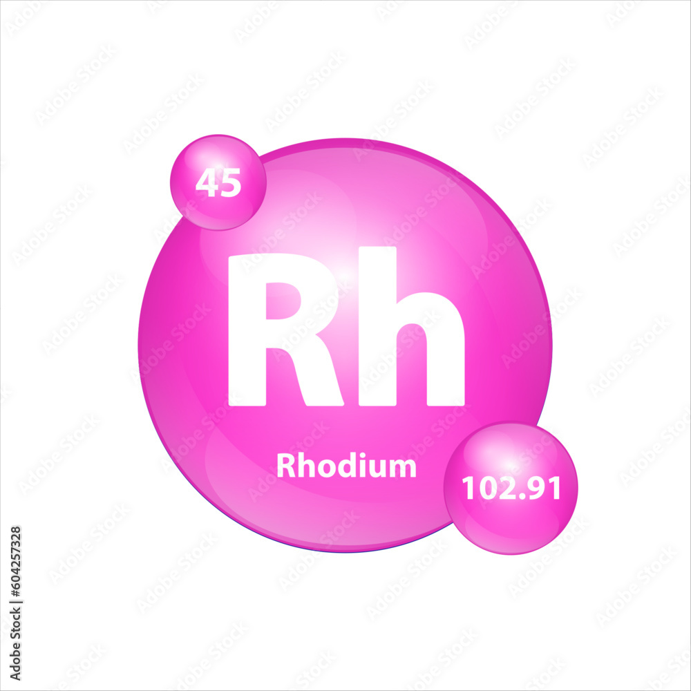 Rhodium (Rh) icon structure chemical element round shape circle Pink. 3D Illustration vector. Chemical element of periodic table Sign with atomic number. Study in science for education. Rhodium (Rh) icon structure chemical element round shape circle Pink. 3D Illustration vector. Chemical element of periodic table Sign with atomic number. Study in science for education.