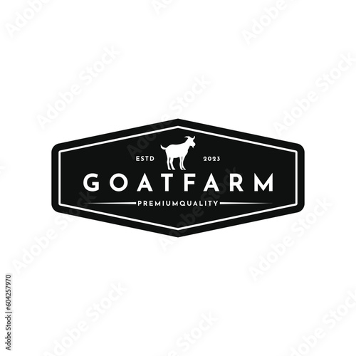 Vintage goat farm logo design with hipster drawing style