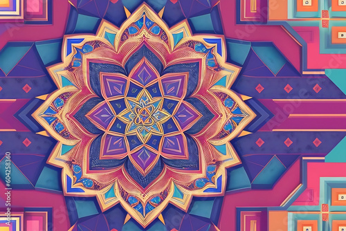 Vector design pattern: artistic floral illustration with colorful mandala for wall decoration, fabric and decorative element