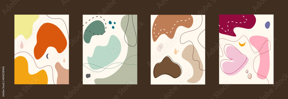 Set background design with floral and hand drawn organic shapes textures. Abstract minimal trendy style wallpaper. Vector illustration. Set background design with floral and hand drawn organic shapes textures. Abstract minimal trendy style wallpaper. Vector illustration.
