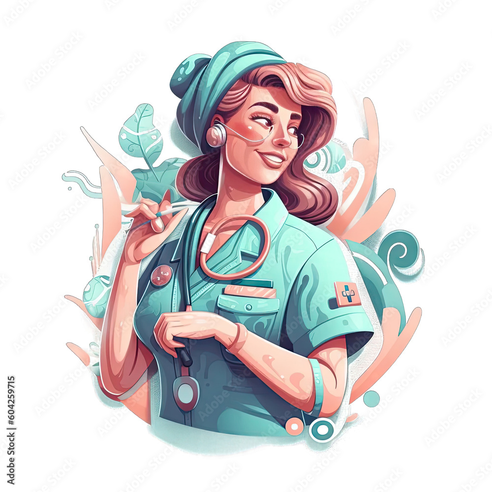 Helpful nurse with stethoscope with scrubs - Plasticine Illustration 1 Helpful nurse with stethoscope with scrubs - Plasticine Illustration 1