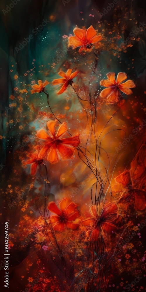 Background of red tone oil painting flowers