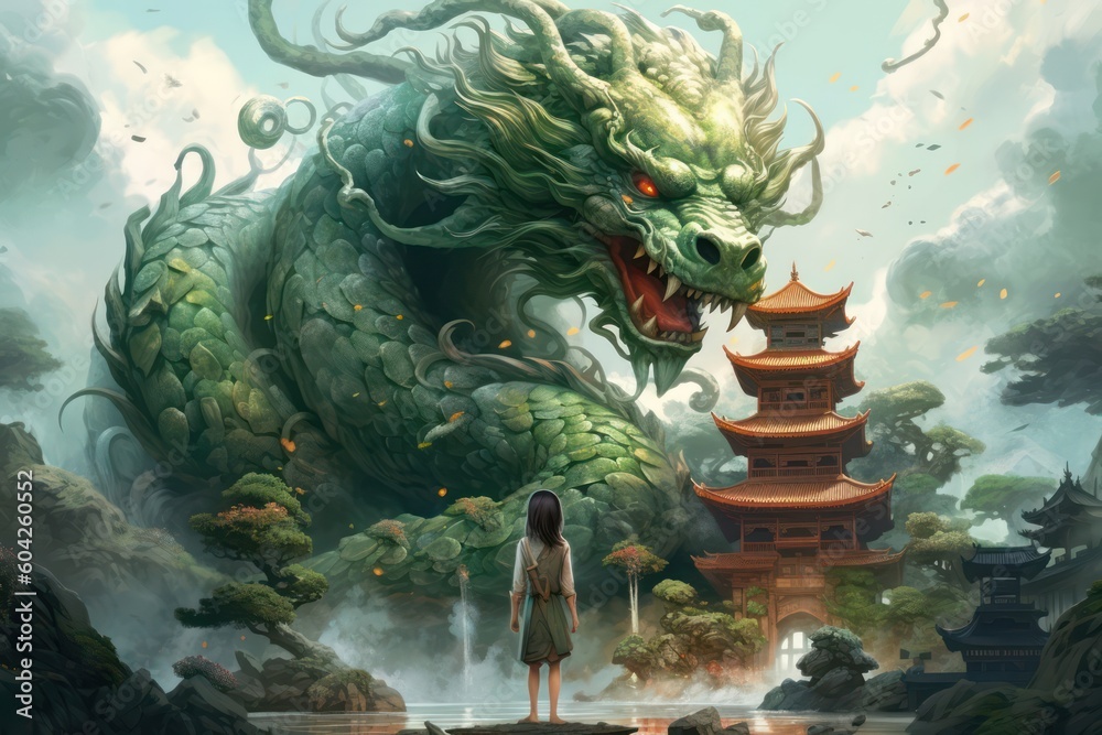 Obraz premium mythical beast chinese dragon landscape festival illustration